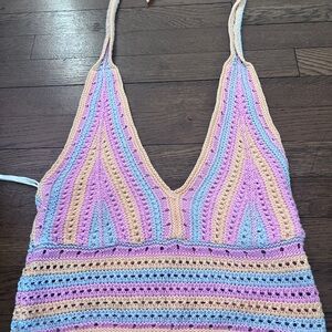 Hollister Pastel Striped Crochet Tank Top